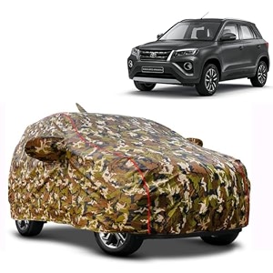 waterproof car body cover compatible with toyota urban cruiser with mirror pocket and soft cotton lining inside fully bottom elastic army green with red piping
