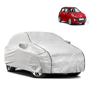 waterproof car body cover compatible with hyundai grand i10 nios with mirror pocket and soft cotton lining inside fully bottom elastic silver with black piping