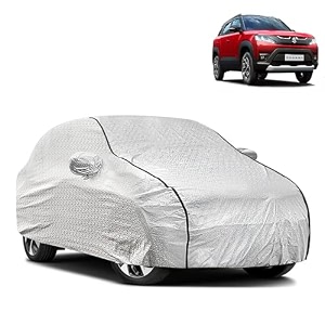 waterproof car body cover compatible with maruti brezza with mirror pocket and soft cotton lining inside fully bottom elastic silver with black piping
