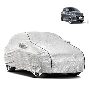 waterproof car body cover compatible with hyundai new i20 with mirror pocket and soft cotton lining inside fully bottom elastic silver with black piping