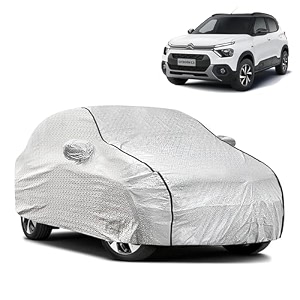 waterproof car body cover compatible with citoren c3 with mirror pocket and soft cotton lining inside fully bottom elastic silver with black piping