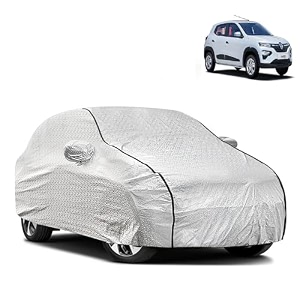 waterproof car body cover compatible with renault kwid with mirror pocket and soft cotton lining inside fully bottom elastic silver with black piping