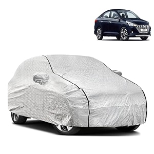 waterproof car body cover compatible with hyundai verna facelift with mirror pocket and soft cotton lining inside fully bottom elastic silver with black piping