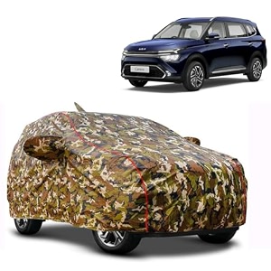 waterproof car body cover compatible with kia carens with mirror pocket and soft cotton lining inside fully bottom elastic army green with red piping