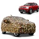 Waterproof Car Body Cover Compatible with Mahindra Xuv 300 with Mirror Pocket and Soft Cotton Lining Inside (Fully Bottom Elastic) (Army Green with Red Piping)