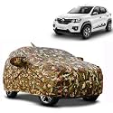 Waterproof Car Body Cover Compatible with Renault Kwid with Mirror Pocket and Soft Cotton Lining Inside (Fully Bottom Elastic) (Army Green with Red Piping)