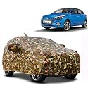 Waterproof Car Body Cover Compatible with Hyundai Elite i20 with Mirror and Antena Pocket and Soft Cotton Lining Inside (Fully Bottom Elastic) (Army Green with Red Piping)