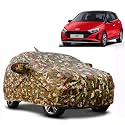 Waterproof Car Body Cover Compatible with Hyundai i20N with Mirror Pocket and Soft Cotton Lining Inside (Fully Bottom Elastic) (Army Green with Red Piping)