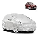 Waterproof Car Body Cover Compatible with Toyota Glanza with Mirror and Antena Pocket Pocket and Soft Cotton Lining Inside (Fully Bottom Elastic) (Silver with Black Piping)