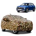 Waterproof Car Body Cover Compatible with Hyundai Creta with Mirror Pocket and Soft Cotton Lining Inside (Fully Bottom Elastic) (Army Green with Red Piping)