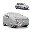 Waterproof Car Body Cover Compatible with Hyundai Aura with Mirror Pocket and Soft Cotton Lining Inside (Fully Bottom Elastic) (Silver with Black Piping)