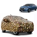 Waterproof Car Body Cover Compatible with Skoda Slavia with Mirror Pocket and Soft Cotton Lining Inside (Fully Bottom Elastic) (Army Green with Red Piping)