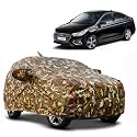 Waterproof Car Body Cover Compatible with Hyundai Verna Facelift with Mirror Pocket and Soft Cotton Lining Inside (Fully Bottom Elastic) (Army Green with Red Piping)