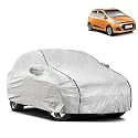 Waterproof Car Body Cover Compatible with Hyundai Grand i10 with Mirror and AntenaPocket and Soft Cotton Lining Inside (Fully Bottom Elastic) (Silver with Black Piping)