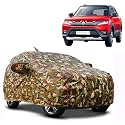 Waterproof Car Body Cover Compatible with Maruti Brezza with Mirror Pocket and Soft Cotton Lining Inside (Fully Bottom Elastic) (Army Green with Red Piping)