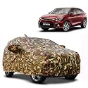 Waterproof Car Body Cover Compatible with Toyota Glanza with Mirror and Antena Pocket Pocket and Soft Cotton Lining Inside (Fully Bottom Elastic) (Army Green with Red Piping)