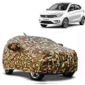 Waterproof Car Body Cover Compatible with Tata Tiago with Mirror and Antena Pocket and Soft Cotton Lining Inside (Fully Bottom Elastic) (Army Green with Red Piping)
