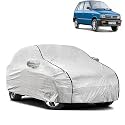 Waterproof Car Body Cover Compatible with Maruti 800 with Mirror Pocket and Soft Cotton Lining Inside (Fully Bottom Elastic) (Silver with Black Piping)