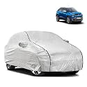 Waterproof Car Body Cover Compatible with Tata Punch with Mirror and Antena Pocket Pocket and Soft Cotton Lining Inside (Fully Bottom Elastic) (Silver with Black Piping)