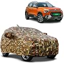 Waterproof Car Body Cover Compatible with Citoren C3 with Mirror Pocket and Soft Cotton Lining Inside (Fully Bottom Elastic) (Army Green with Red Piping)