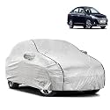 Waterproof Car Body Cover Compatible with Hyundai Verna Facelift with Mirror Pocket and Soft Cotton Lining Inside (Fully Bottom Elastic) (Silver with Black Piping)