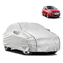 Waterproof Car Body Cover Compatible with Tata Tiago with Mirror and Antena Pocket and Soft Cotton Lining Inside (Fully Bottom Elastic) (Silver with Black Piping)