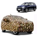 Waterproof Car Body Cover Compatible with Kia Carens with Mirror Pocket and Soft Cotton Lining Inside (Fully Bottom Elastic) (Army Green with Red Piping)