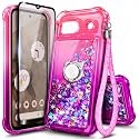 NGB Designed for Google Pixel 8a Case, Cute Liquid Glitter, Pink/Purple