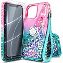 NGB Designed for iPhone 12 Pro Max Case, Cute Liquid Glitter, Pink/Aqua