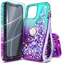 NGB Designed for iPhone 12 Pro Max Case, Cute Liquid Glitter, Aqua/Purple