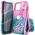 NGB Designed for iPhone 13 Pro Case, Cute Liquid Glitter, Pink/Aqua