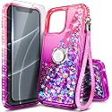 NGB Designed for iPhone 14 Pro Max Case, Cute Liquid Glitter, Pink/Purple
