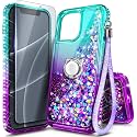 NGB Designed for iPhone 15 Case, Cute Liquid Glitter, Aqua/Purple