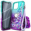 NGB Designed for iPhone 16 Pro Max Case, Cute Liquid Glitter, Aqua/Purple