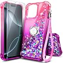 NGB Designed for iPhone 16 Pro Max Case, Cute Liquid Glitter, Pink/Purple