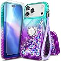 NGB Designed for iPhone 17 Pro Max Case, Cute Liquid Glitter Aqua/Purple