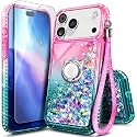 NGB Designed for iPhone 18 Pro Case, Cute Liquid Glitter, Pink/Aqua