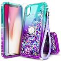 NGB Designed for iPhone Xs Max Case, Cute Liquid Glitter, Aqua/Purple