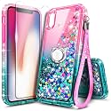 NGB Designed for iPhone Xs Max Case, Cute Liquid Glitter, Pink/Aqua