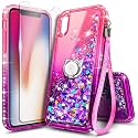NGB for iPhone Xs Case &amp; iPhone X Case Cute Liquid Glitter, Pink/Purple