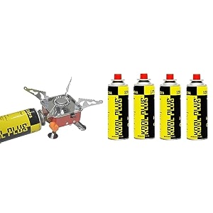 combo of ultra light portable camping stainless steel stove with gas can stainless steel automatic gas stovestove  4x200 gram gas can