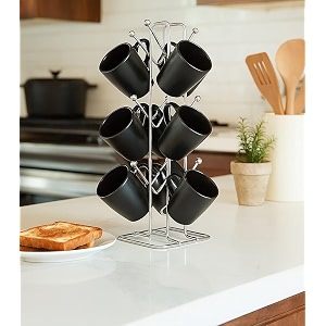 big size stainless steel tabletop mount cup stand coffee and tea mug holder silver nh-12-cup-stand_d01