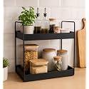 Stainless Steel MULTIPUPOSE 2-Tier Standing Rack, Bathroom Countertop Organizer Storage Spice Rack Standing Shelf Organizer Vanity Tray Cosmetic Makeup Storage Kitchen, (Black) (NHSP)