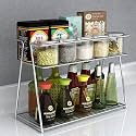 Stainless Steel 2 Layer Kitchen Spice Rack Kitchen Organizer Multipurpose Storage Shelf/Rack| Modular Kitchen Storage Rack (Silver, Nhsp, Tabletop, Corner Shelf)