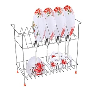 steel 2 layer dish drainer organizer wall mount countertop storage rack-stainless steel multipurpose dish rackstorage shelves for kitchenplate spice rack amp 2 silver shelfnhsp