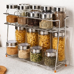 tabletop spice rack for your kitchen_countertop spice s and masala rack 2 -tiered shelf and 2 layer stainless steel and special countertop spice rack-pack of one nhsp