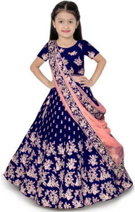 nibka girls lehenga choli ethnic wear embroidered lehenga choli and dupatta set blue pack of 1