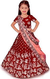 nibka girls lehenga choli ethnic wear embroidered lehenga choli and dupatta set red pack of 1