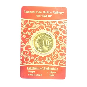 certified gold coin of 10 grams in 24kt 995 purity  fineness - 10 gm  10 gram