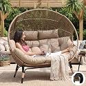 NICESOUL® Double Egg Chair Indoor Outdoor Stationary Oversized 6.5" Thick Padded Cushions,2 Person Wicker Egg Loveseat Chair, Extra Wide Lounge Chair for Patio Balcony Porch Brown with Cover